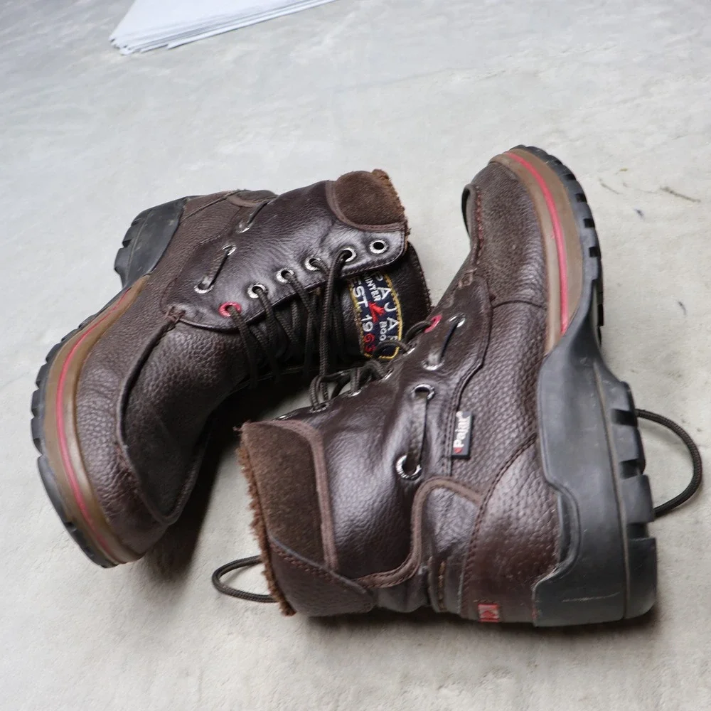 Pajar Mens 10-10.5 Winter Boots Brown Leather Faux Fur Lined Moc Toe Waterproof